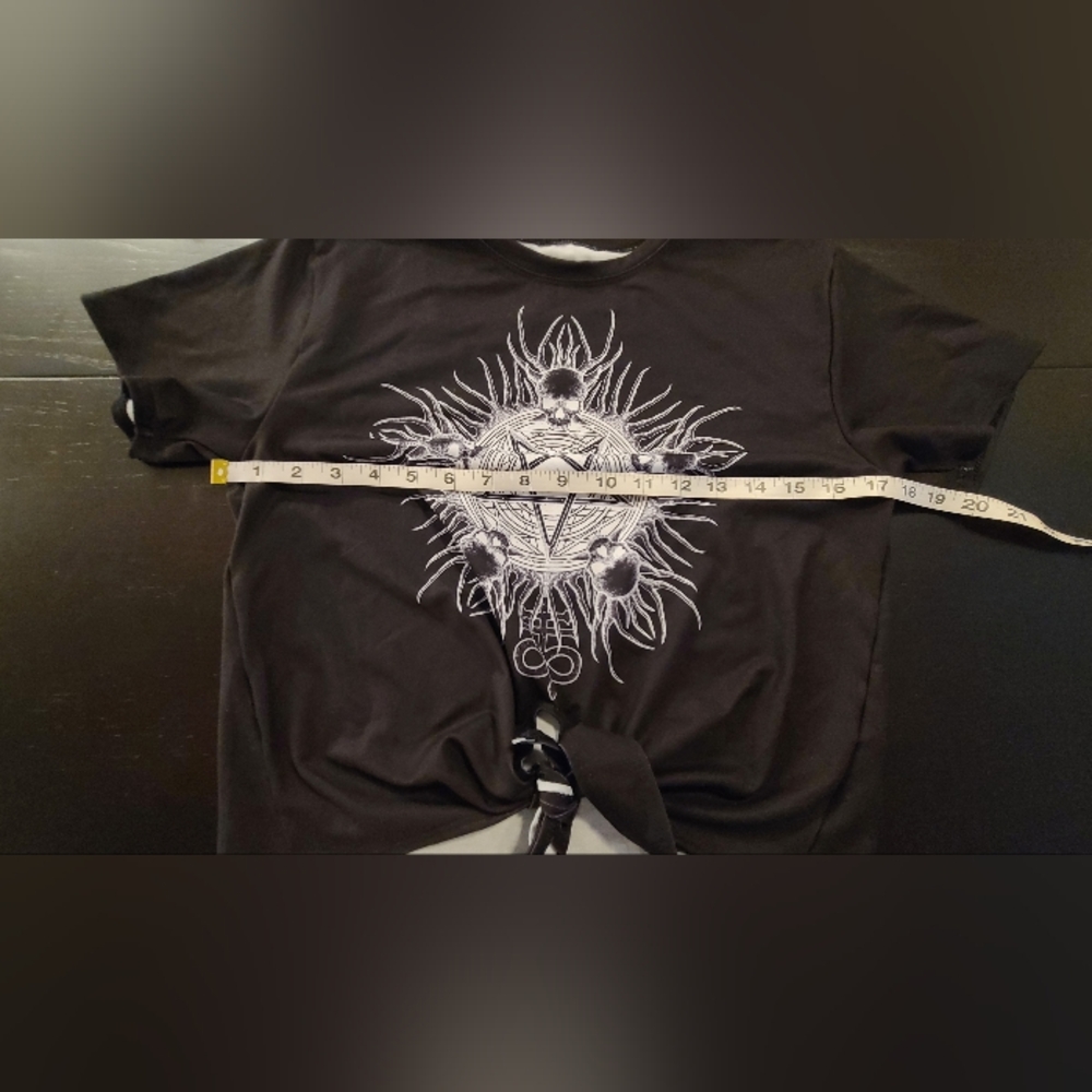Blackmilk Tie Front Pentagram Skulls Tee, Black White, Small - Picture 3 of 5